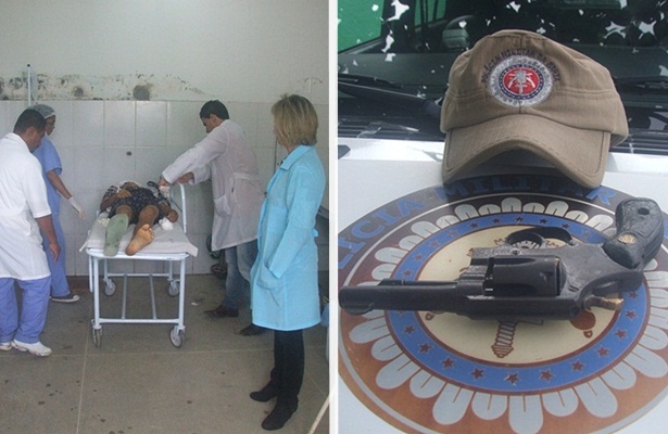 O elemento ainda chegou a ser levado para o pronto socorro do Hospital Frei Ricardo. Ao lado a arma apreendida com o marginal