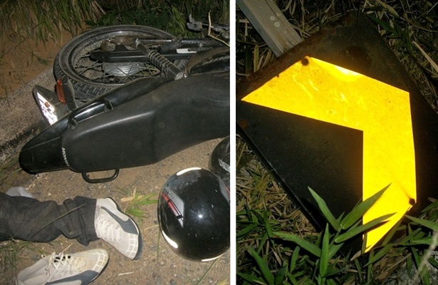 Van&iacute;cio perdeu o controle da moto e bateu em uma  placa de sinaliza&ccedil;&atilde;o 