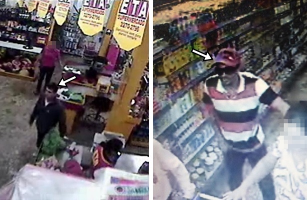 Imagens do circuito interno do supermercado flagram o momento em que os dois elementos praticaram o assalto