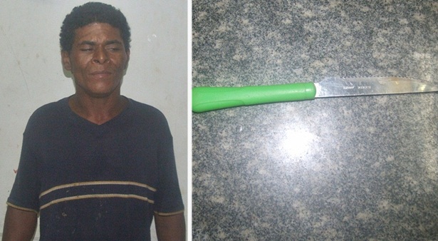 Segundo os policiais que efetuaram a pris&atilde;o de Marivaldo, ele estava foragido do pres&iacute;dio de Teixeira Freitas. Ao lado, a faca que foi usada como arma pelo elemento