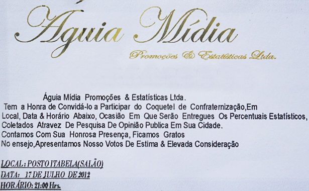 Convite que foi enviado &agrave;s empresas participantes pela &Aacute;guia M&iacute;dia Promo&ccedil;&otilde;es e Estat&iacute;sticas Ltda.