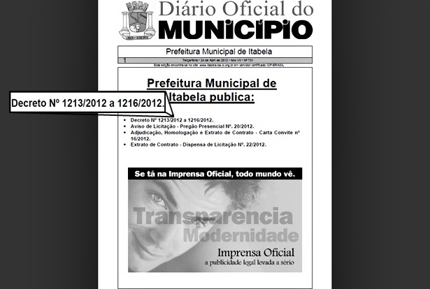 Publica&ccedil;&atilde;o do decreto no Di&aacute;rio Oficial do Munic&iacute;pio (Foto: Reprocu&ccedil;&atilde;o/Di&aacute;rio Oficial)