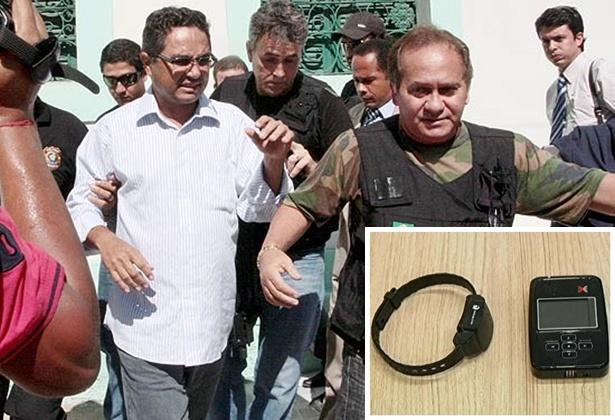 Ex-deputado Ten&oacute;rio, de camisa branca. No detalhe, equipamento semelhante ao que o ex-deputado est&aacute; usando.
