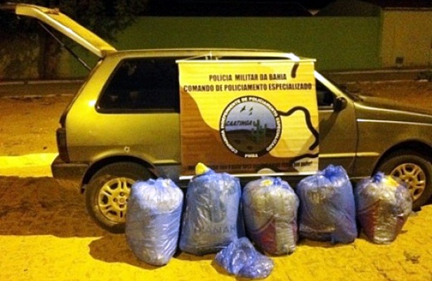 A droga estava em um ve&iacute;culo com placa do Piau&iacute;. Ao avistar uma viatura, o motorista fugiu