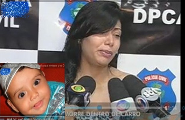 Andressa disse que deixou o filho trancado dentro do carro porque ele teria acordado enjoado e chorando. No detalhe, o beb&ecirc; encontrado morto dentro do carro (Foto: Reprodu&ccedil;&atilde;o/Potral R7)
