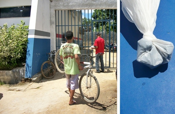 O menor foi apreendido usando uma bicicleta, que segundo a pol&iacute;cia, provavelmente seria produto de furto. Ao lado, as pedras de crack apreendidas