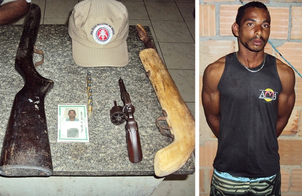 Armas apreendidas com o elemento (esq.). Reginlado (dir.) j&aacute; havia cumprido pena por tr&aacute;fico de drogas