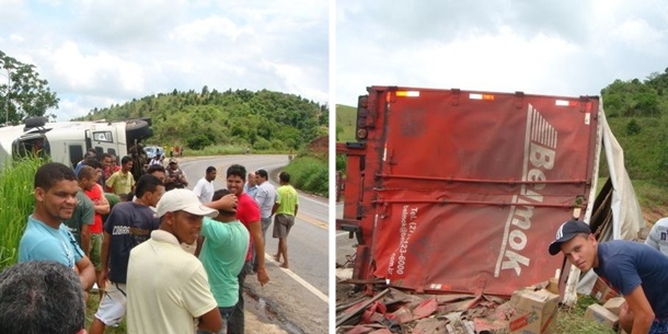 Uma parte da carga foi destru&iacute;da no acidente e a outra que restou foi recolhida por populares.