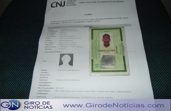 Mandado de pris�o expedido pelo Juiz Fabio Luiz Massariol da comarca de Linhares /ES.